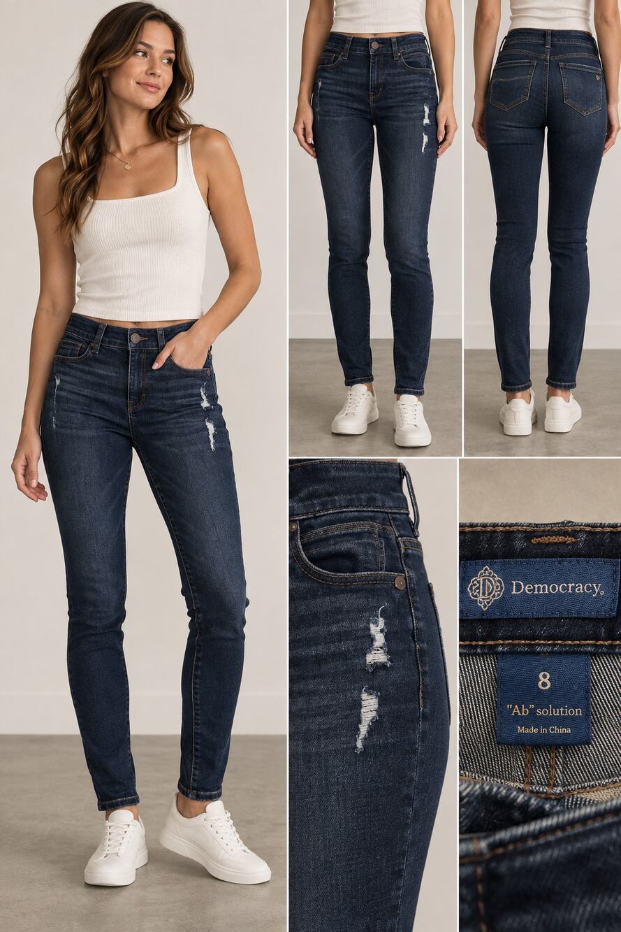 Democracy Ab Solution Dark Wash Distressed Skinny Jeans Size 8